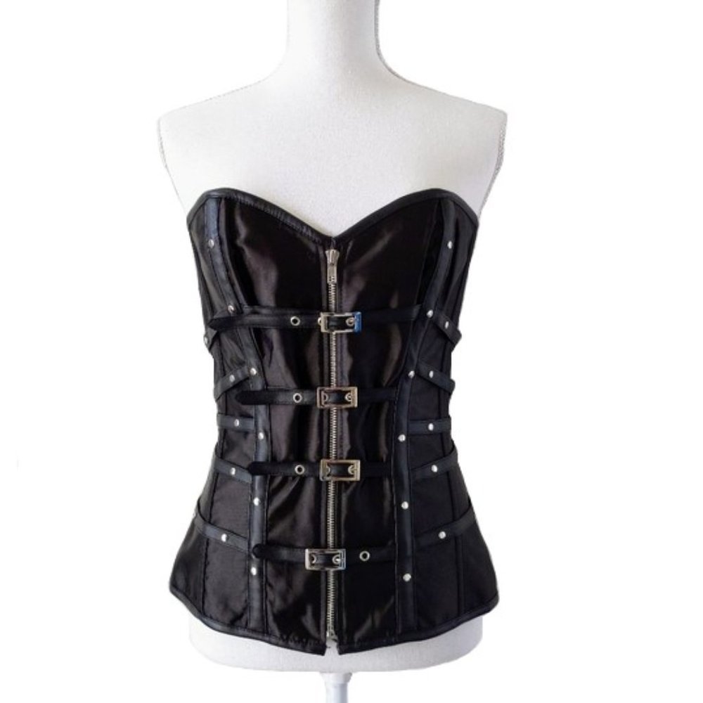 Black Lace-Up Buckled Corset Bondage Style Top *Unisex M/L